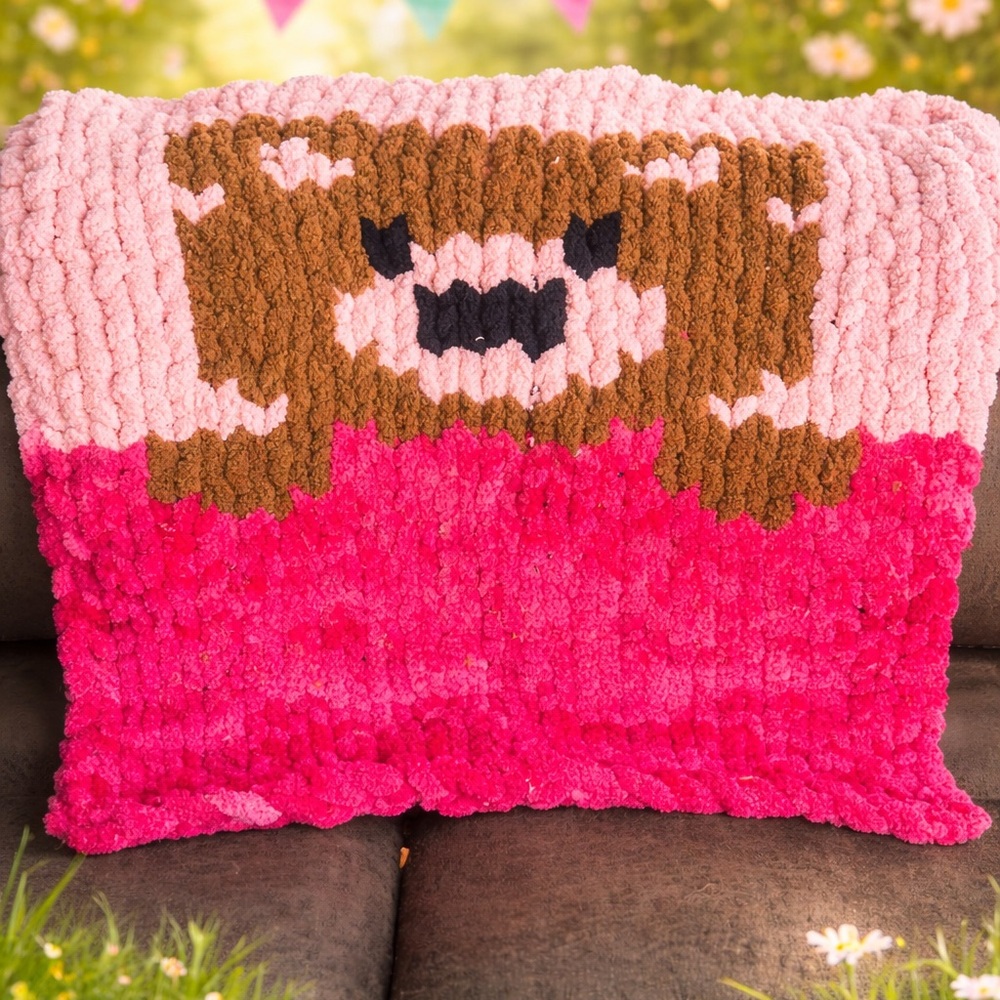 Pink and Brown Chunky Knit Blanket